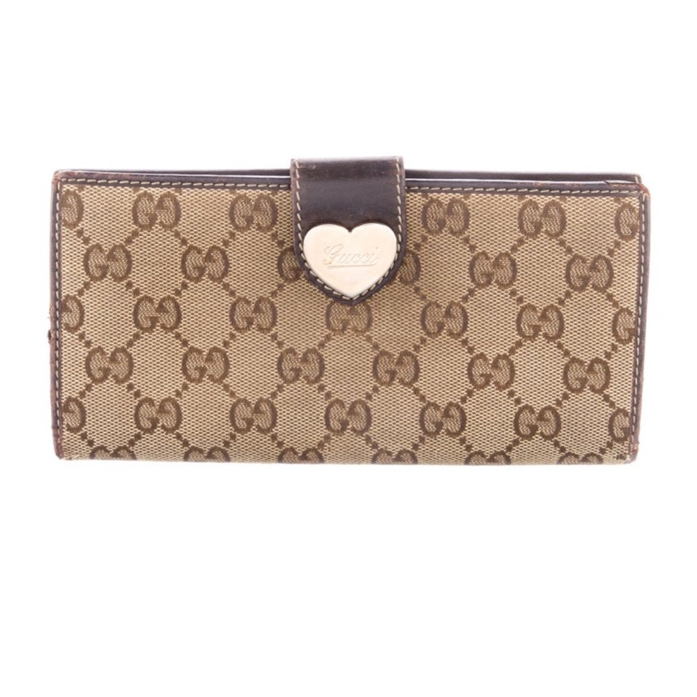 1448. Gucci Heart Tan and Brown French Purse Wallet - Picture 1 of 14